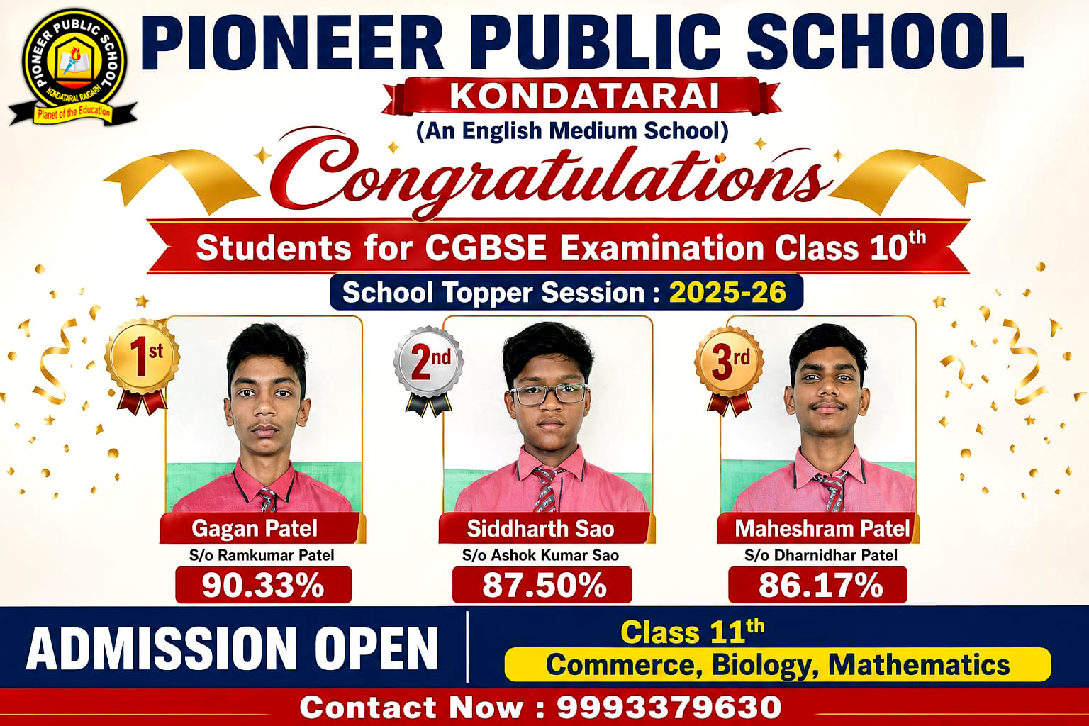 Congratulation Students for Class 10th School Topper